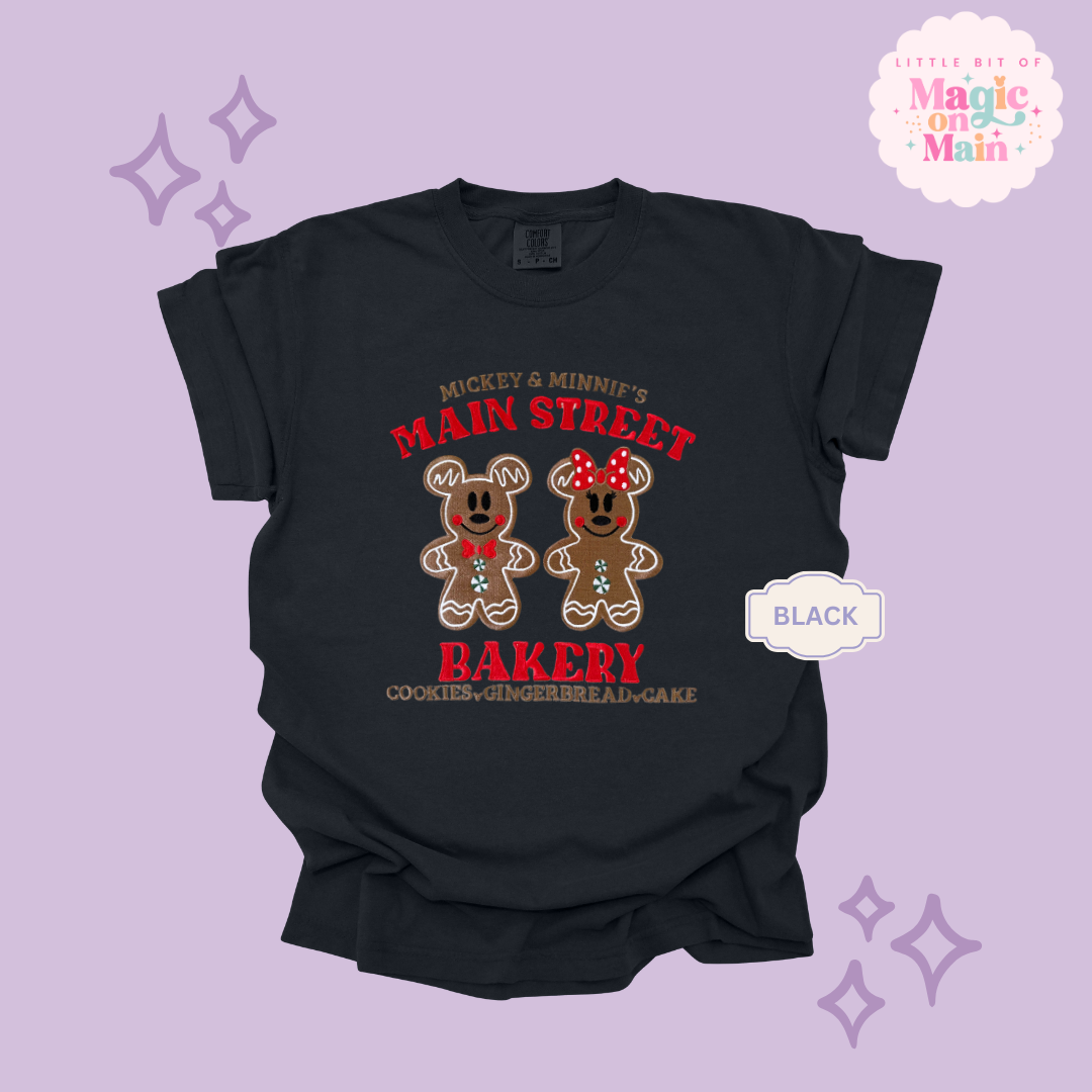 EMBROIDERED MAIN STREET BAKERY RED - ADULT T-SHIRT