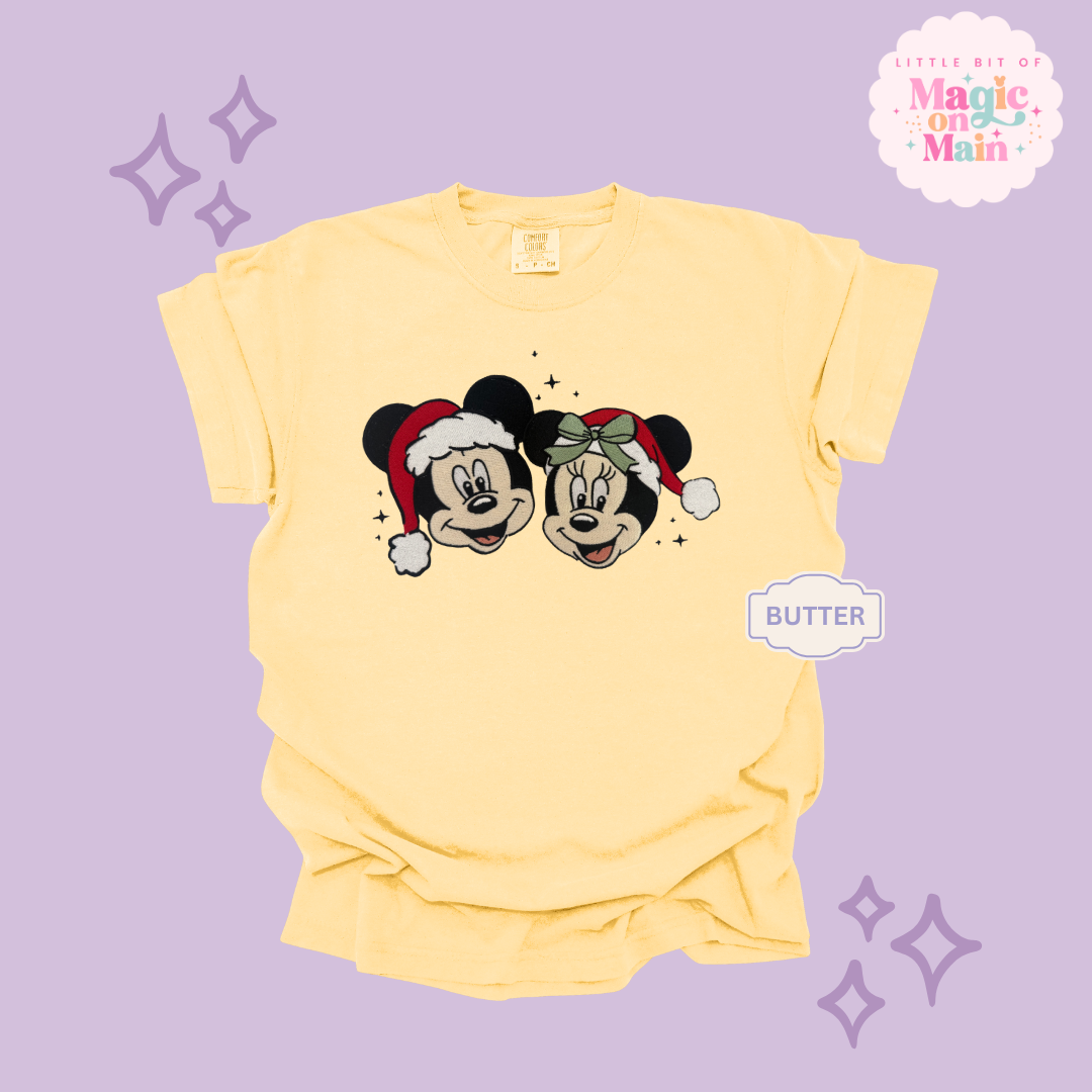 EMBROIDERED MICKEY & MINNIE CHRISTMAS - ADULT T-SHIRT