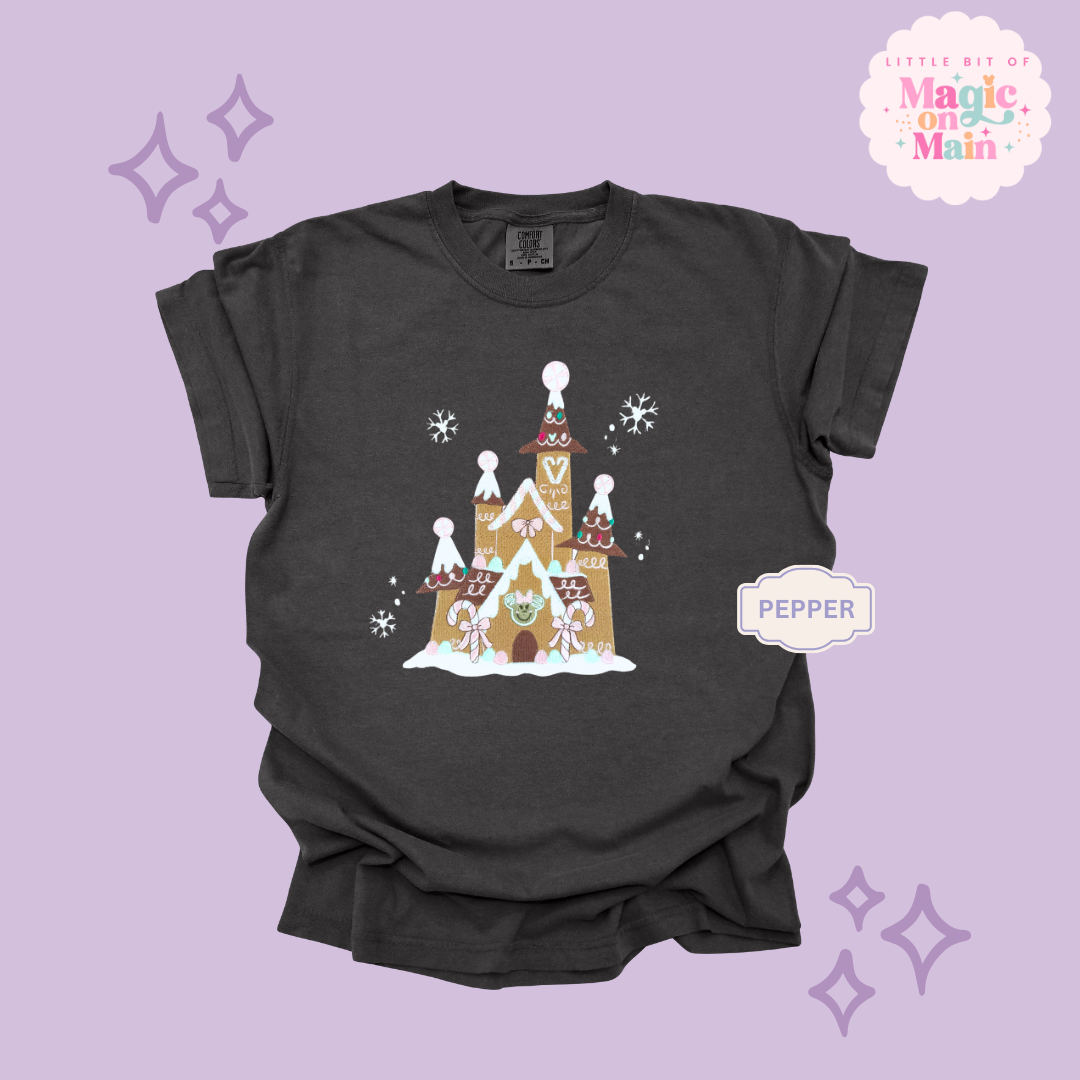 EMBROIDERED GINGERBREAD CASTLE - EXCLUSIVE TO MoM - ADULT T-SHIRT