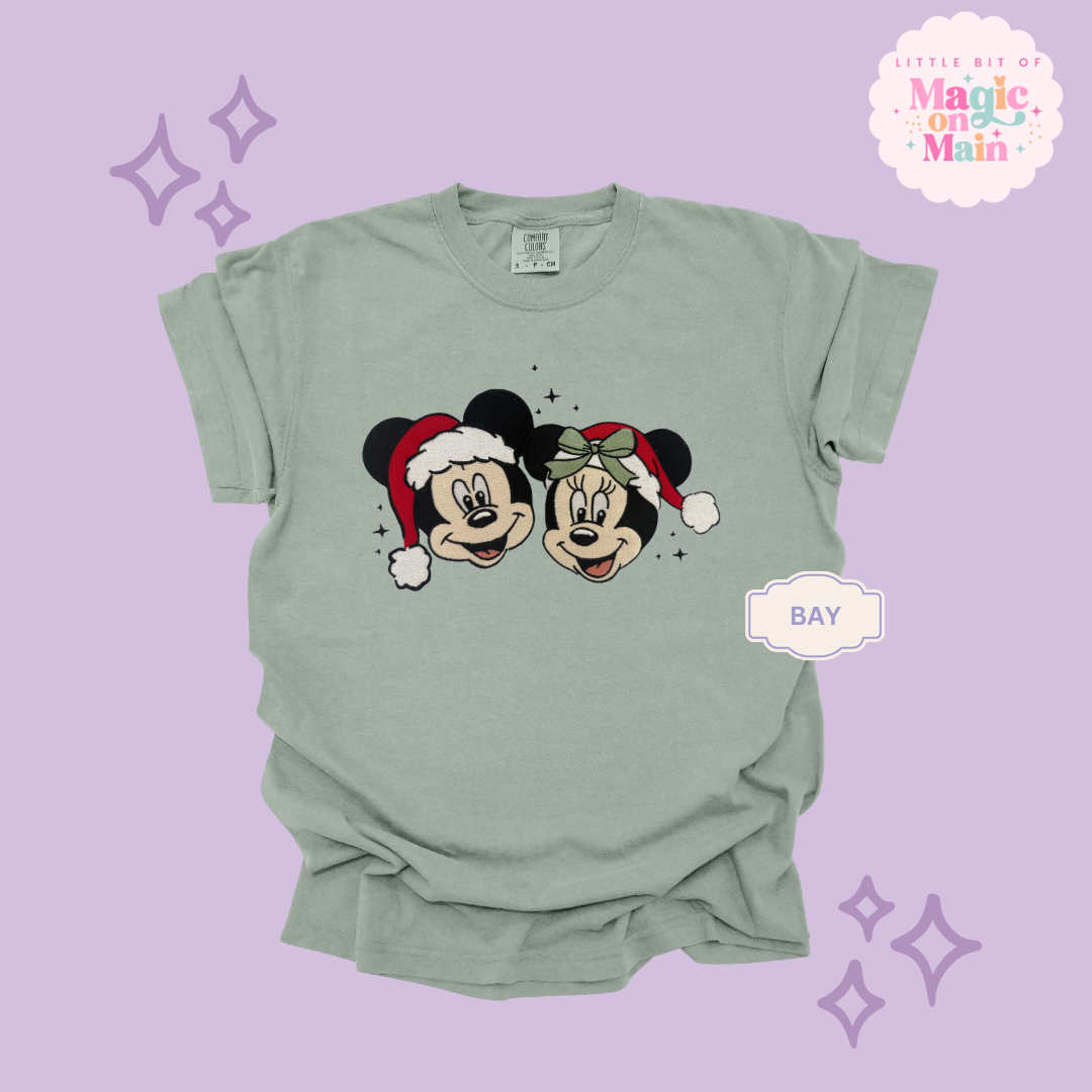 EMBROIDERED MICKEY & MINNIE CHRISTMAS - ADULT T-SHIRT