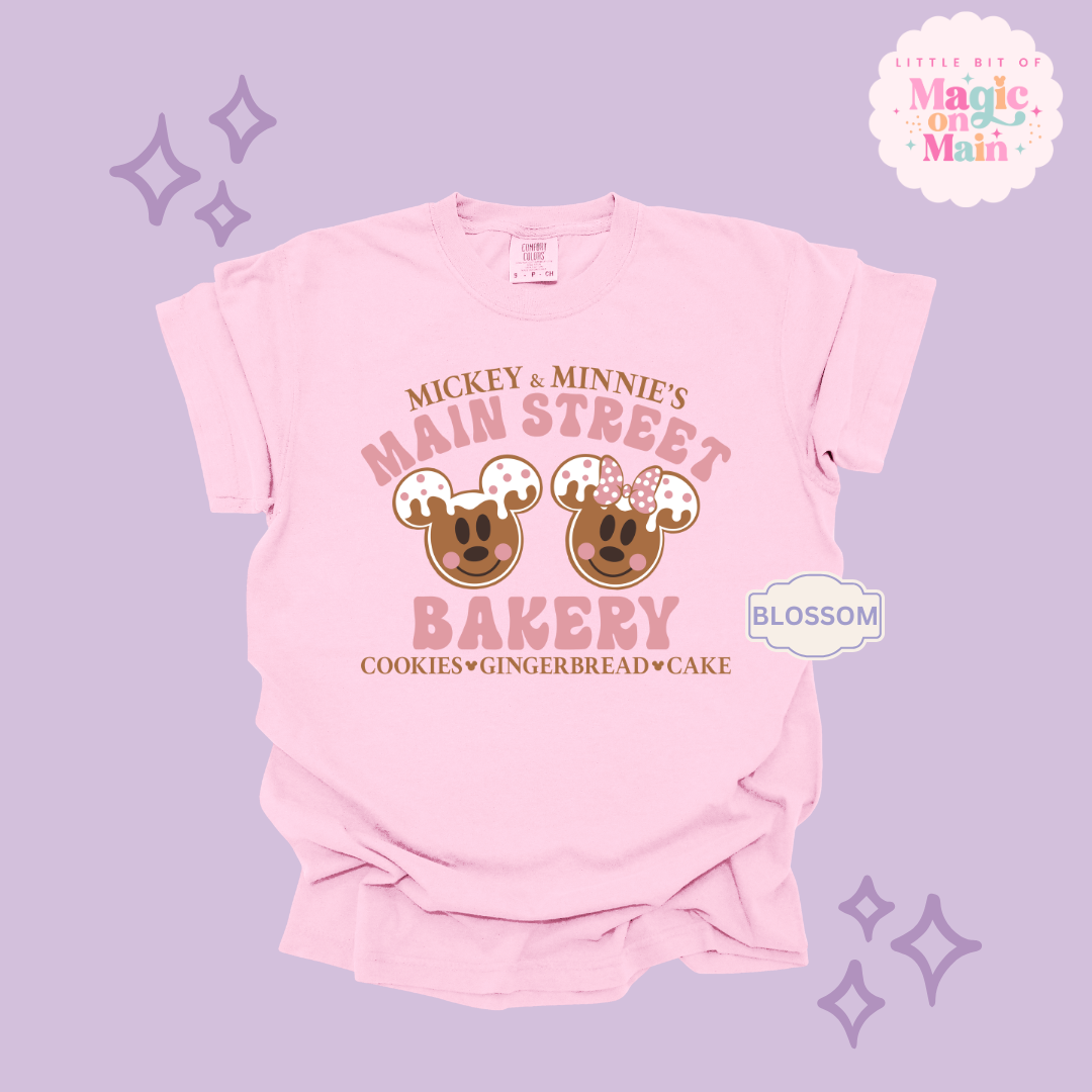 PRINTED MAIN STREET BAKERY PINK - ADULT T-SHIRT