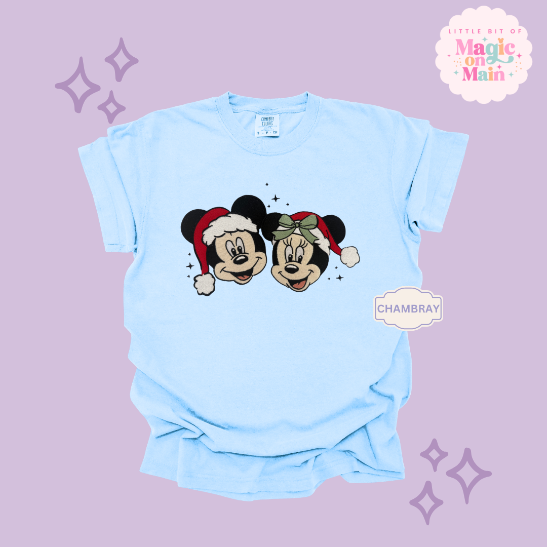 EMBROIDERED MICKEY & MINNIE CHRISTMAS - ADULT T-SHIRT