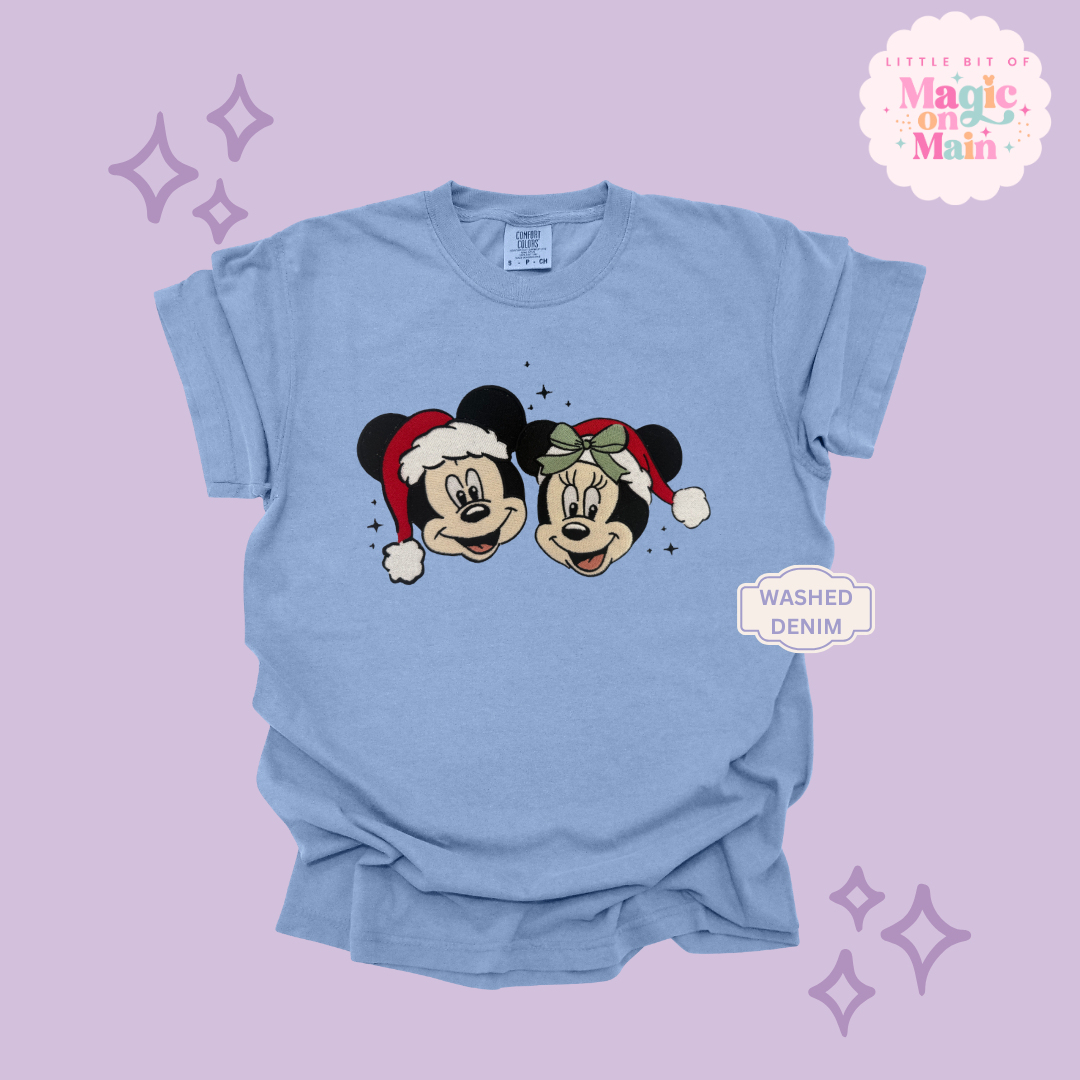 EMBROIDERED MICKEY & MINNIE CHRISTMAS - ADULT T-SHIRT