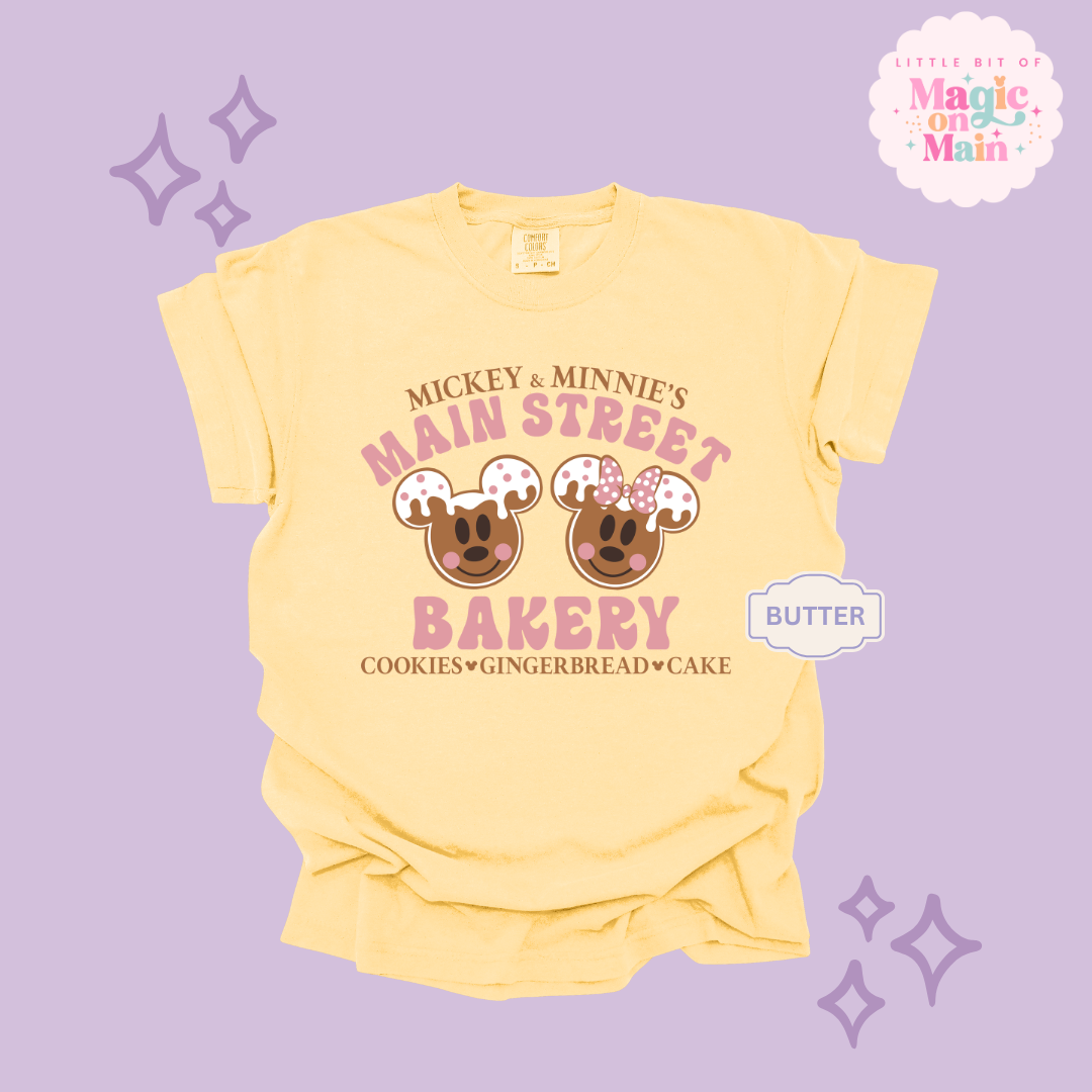 PRINTED MAIN STREET BAKERY PINK - ADULT T-SHIRT