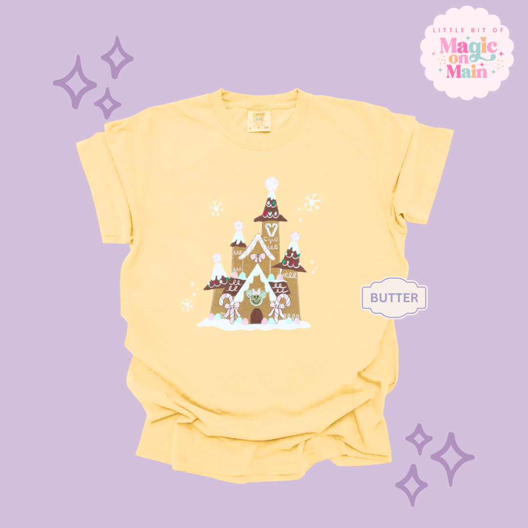 EMBROIDERED GINGERBREAD CASTLE - EXCLUSIVE TO MoM - ADULT T-SHIRT