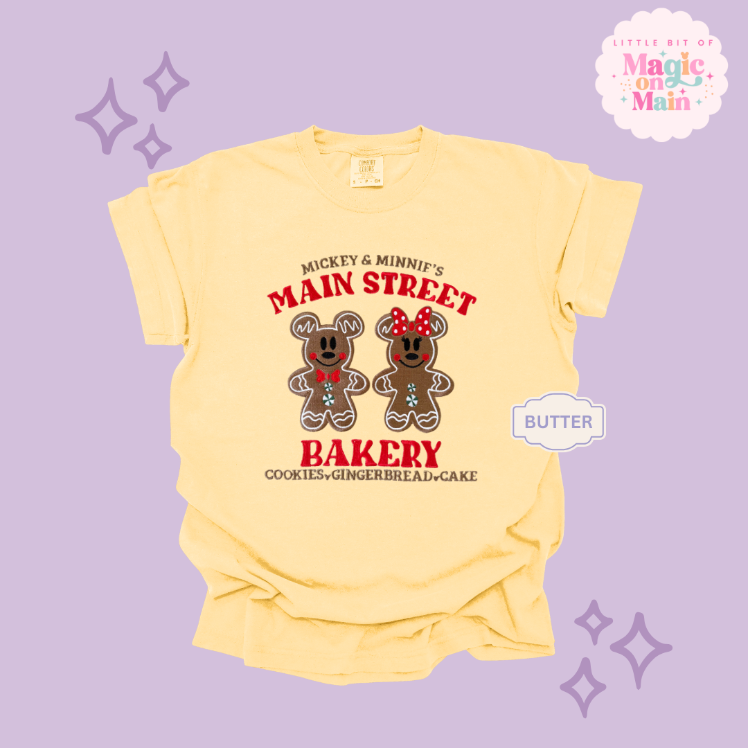 EMBROIDERED MAIN STREET BAKERY RED - ADULT T-SHIRT