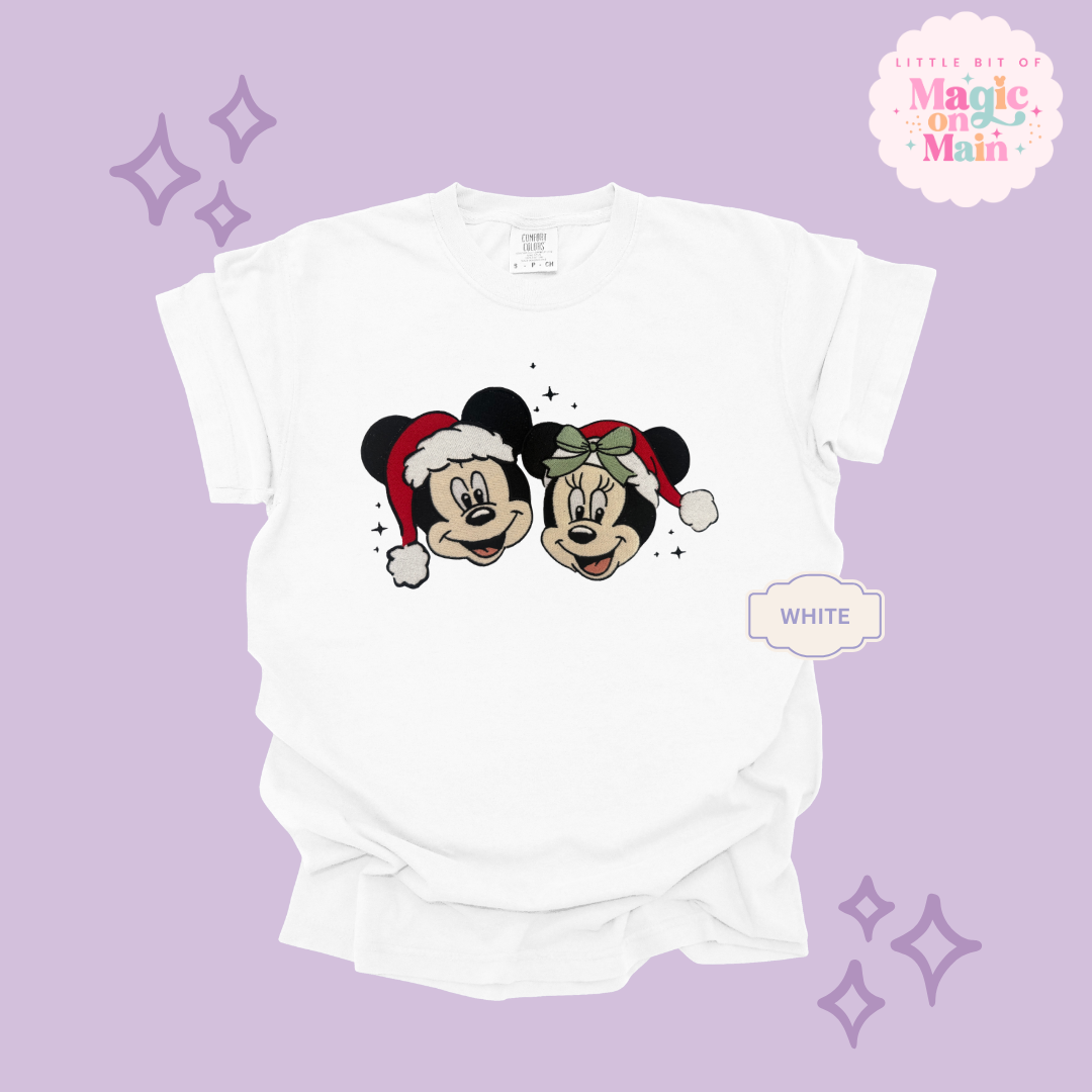 EMBROIDERED MICKEY & MINNIE CHRISTMAS - ADULT T-SHIRT