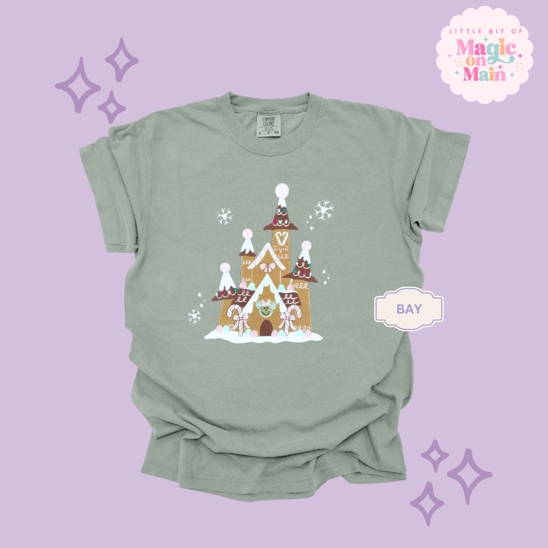 EMBROIDERED GINGERBREAD CASTLE - EXCLUSIVE TO MoM - ADULT T-SHIRT