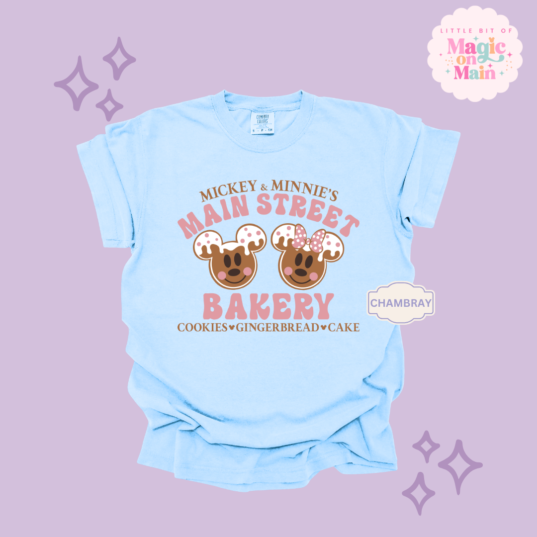 PRINTED MAIN STREET BAKERY PINK - ADULT T-SHIRT
