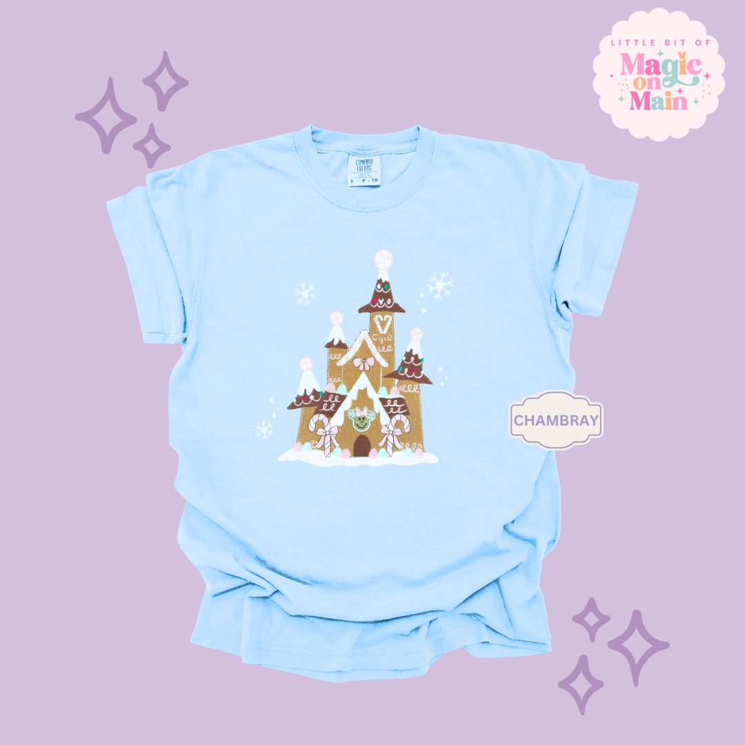 EMBROIDERED GINGERBREAD CASTLE - EXCLUSIVE TO MoM - ADULT T-SHIRT