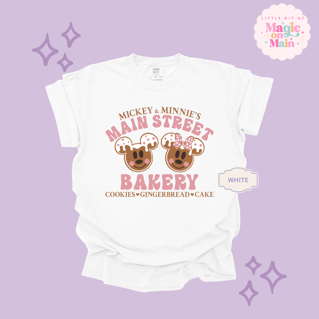 PRINTED MAIN STREET BAKERY PINK - ADULT T-SHIRT