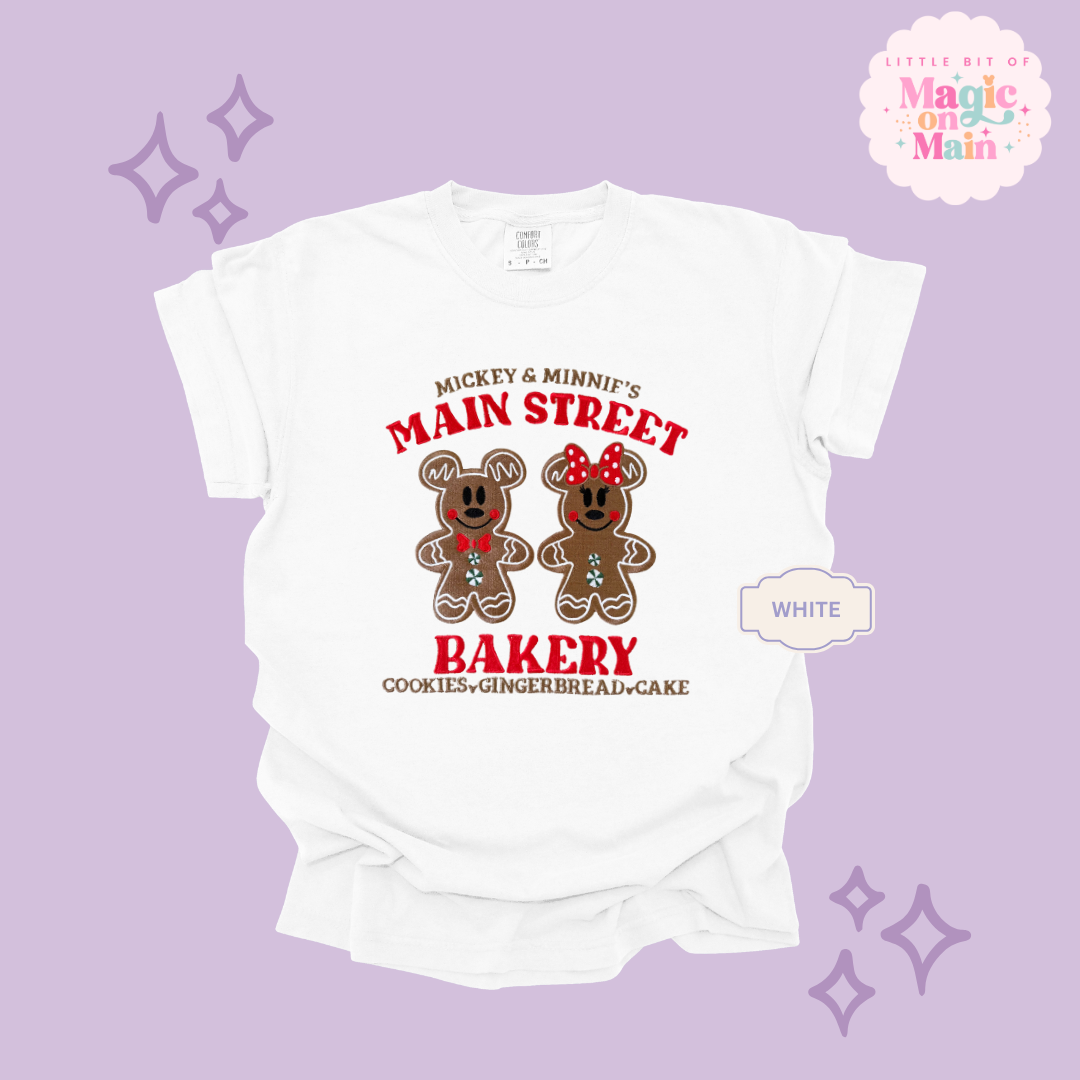 EMBROIDERED MAIN STREET BAKERY RED - ADULT T-SHIRT