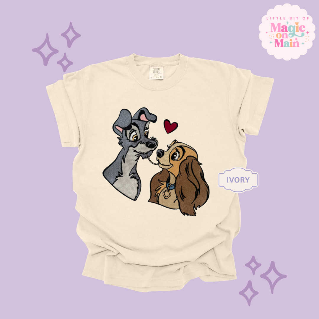 EMBROIDERED VALENTINE DOGS - ADULT T-SHIRT 10017