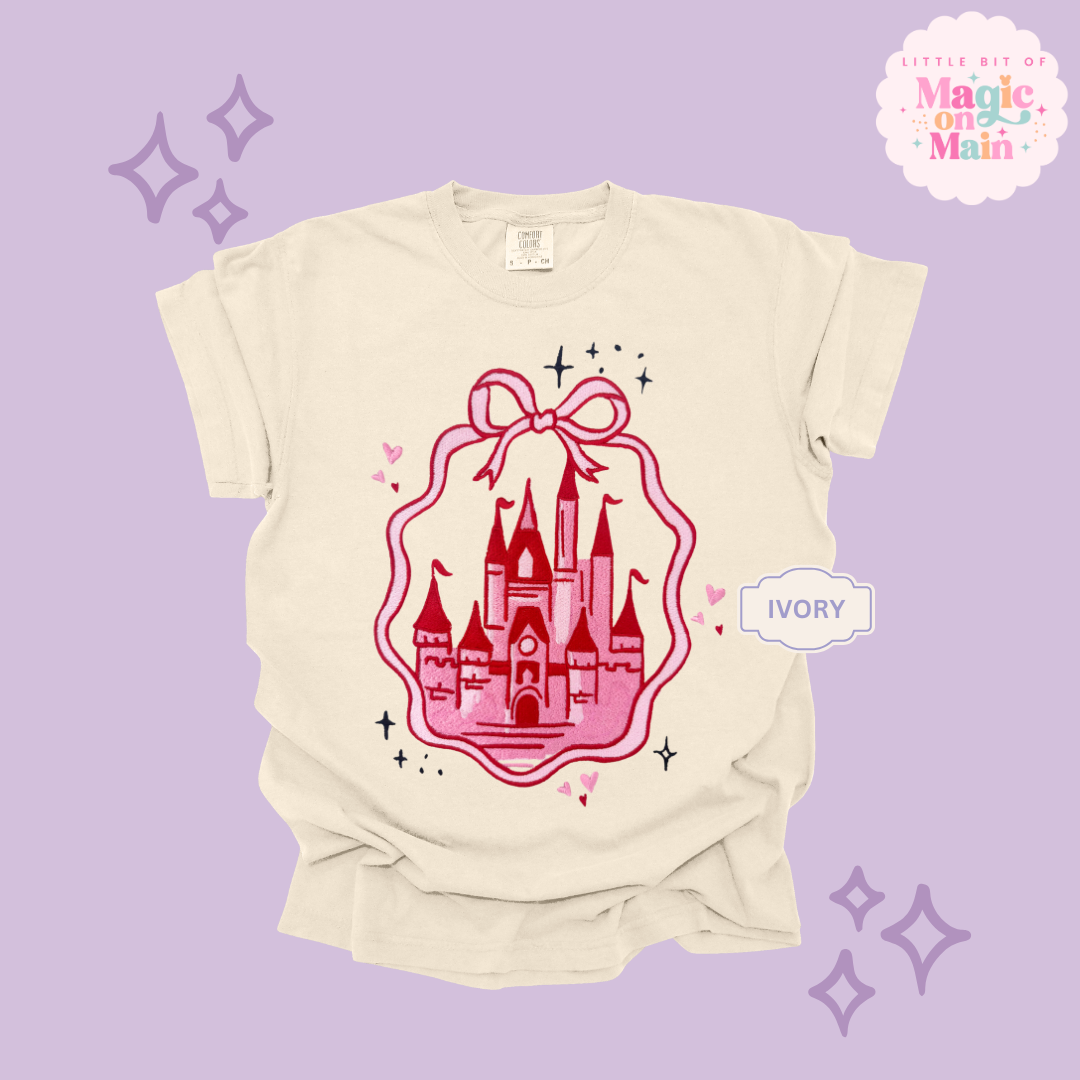 EMBROIDERED PINK CASTLE - ADULT T-SHIRT 10003