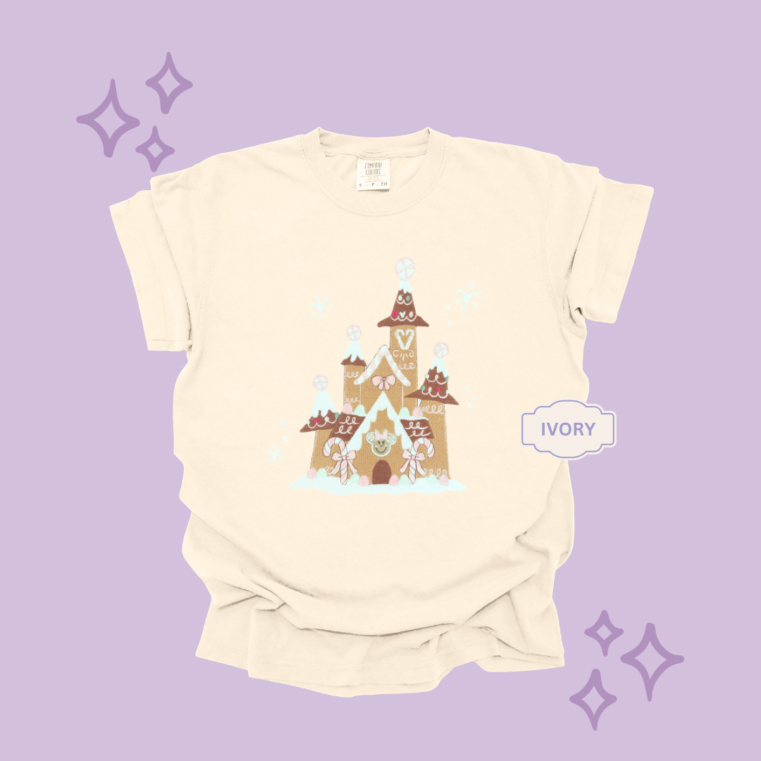 EMBROIDERED GINGERBREAD CASTLE - EXCLUSIVE TO MoM- ADULT T-SHIRT