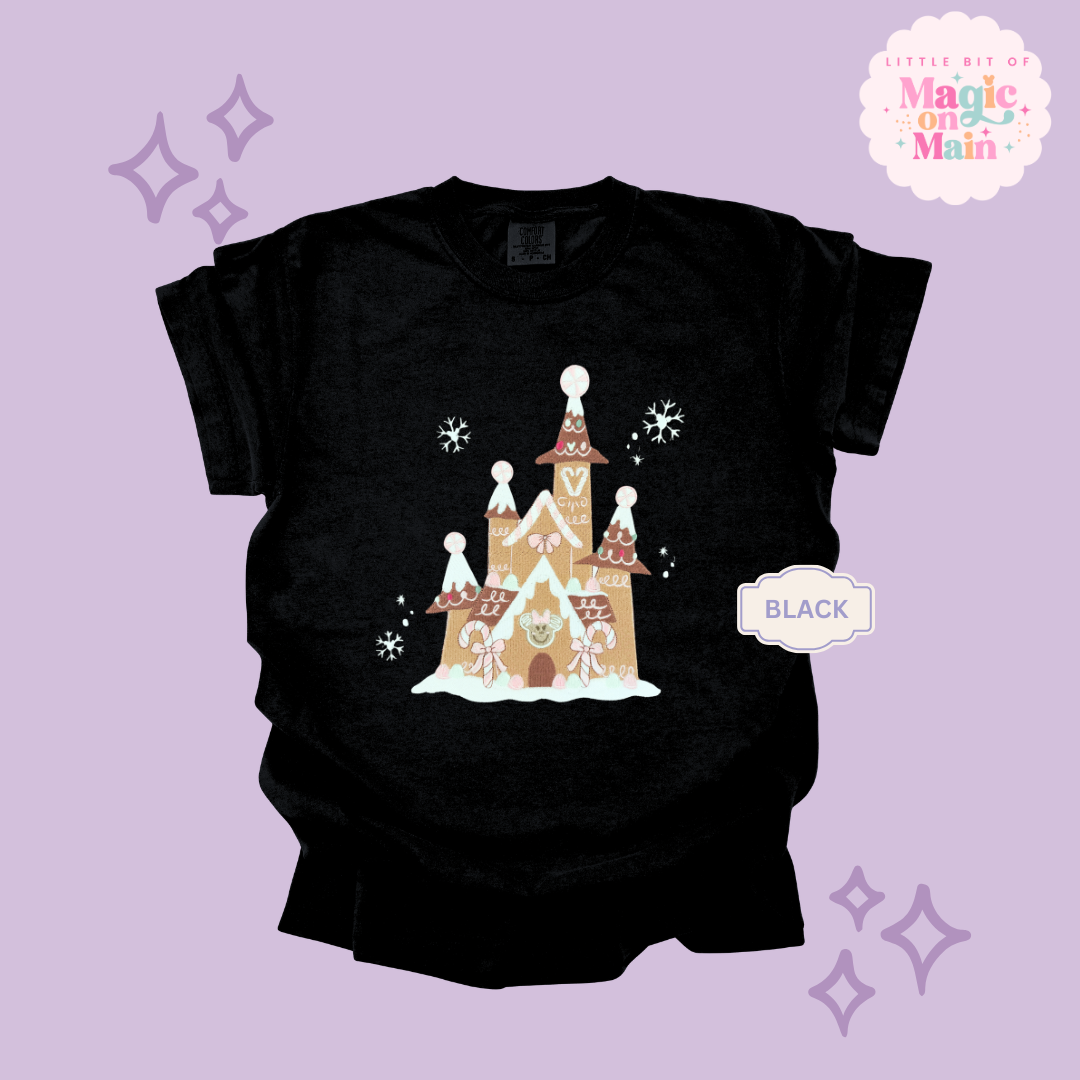 EMBROIDERED GINGERBREAD CASTLE - EXCLUSIVE TO MoM- ADULT T-SHIRT