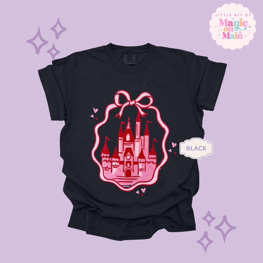 EMBROIDERED PINK CASTLE - ADULT T-SHIRT 10003