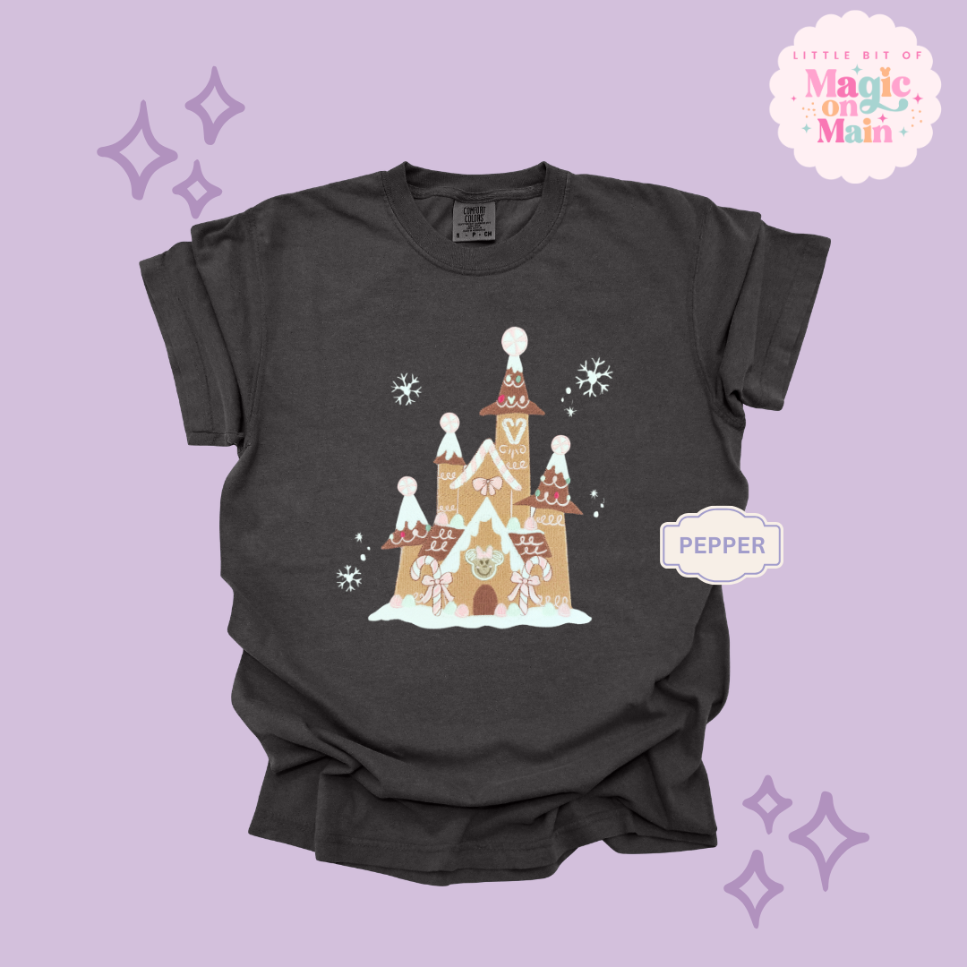 EMBROIDERED GINGERBREAD CASTLE - EXCLUSIVE TO MoM- ADULT T-SHIRT