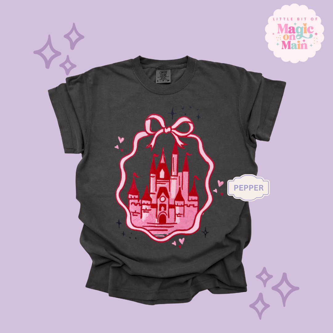 EMBROIDERED PINK CASTLE - ADULT T-SHIRT 10003