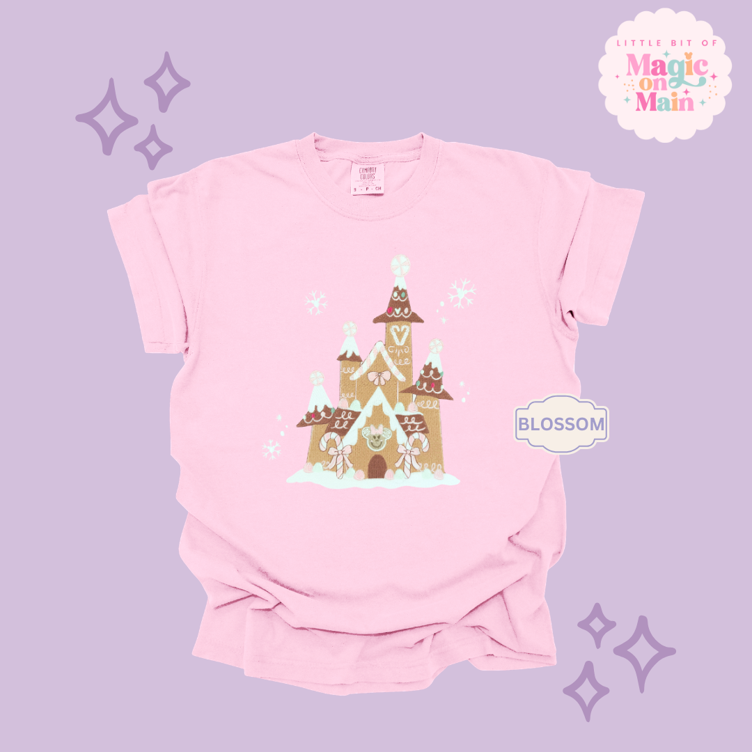 EMBROIDERED GINGERBREAD CASTLE - EXCLUSIVE TO MoM- ADULT T-SHIRT