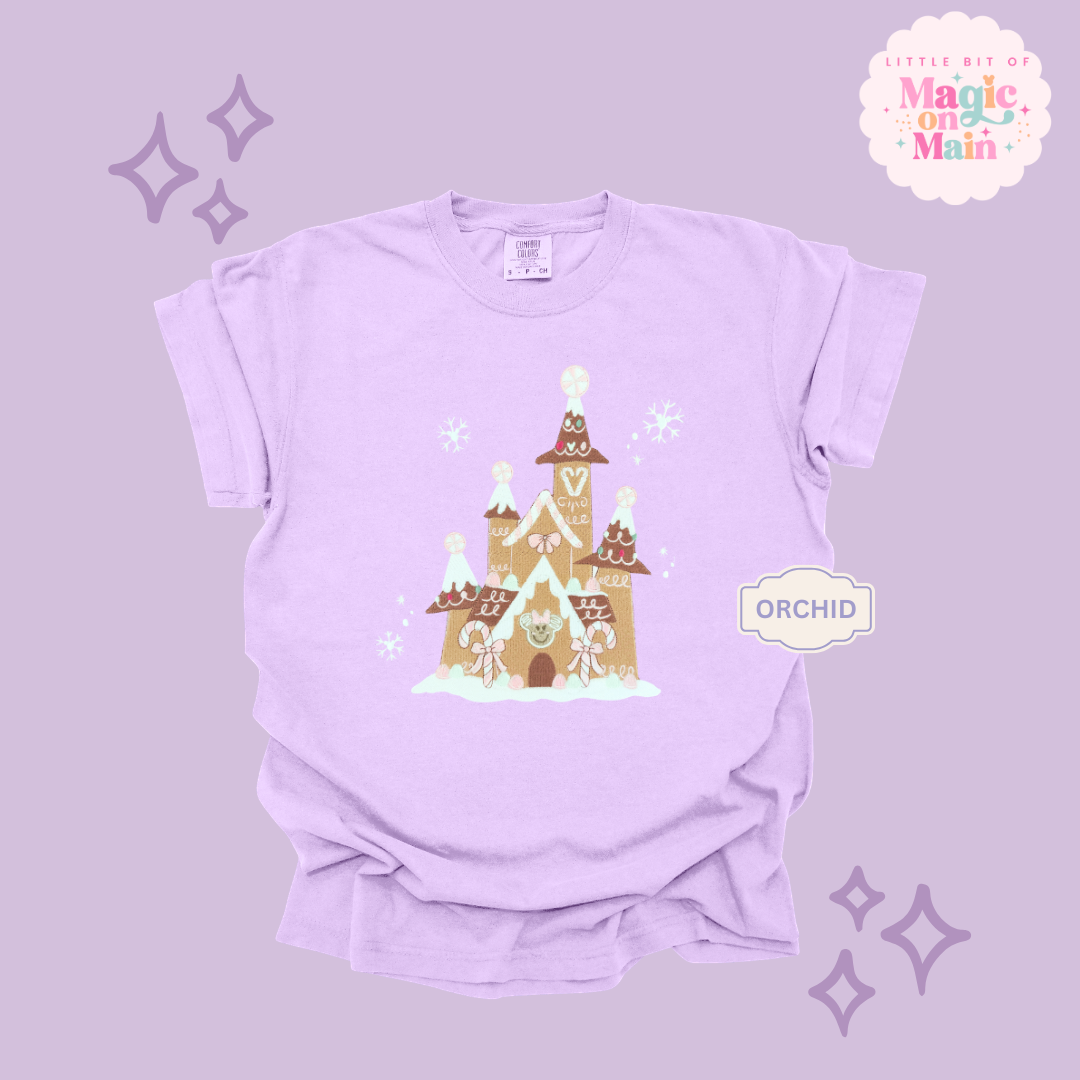 EMBROIDERED GINGERBREAD CASTLE - EXCLUSIVE TO MoM- ADULT T-SHIRT