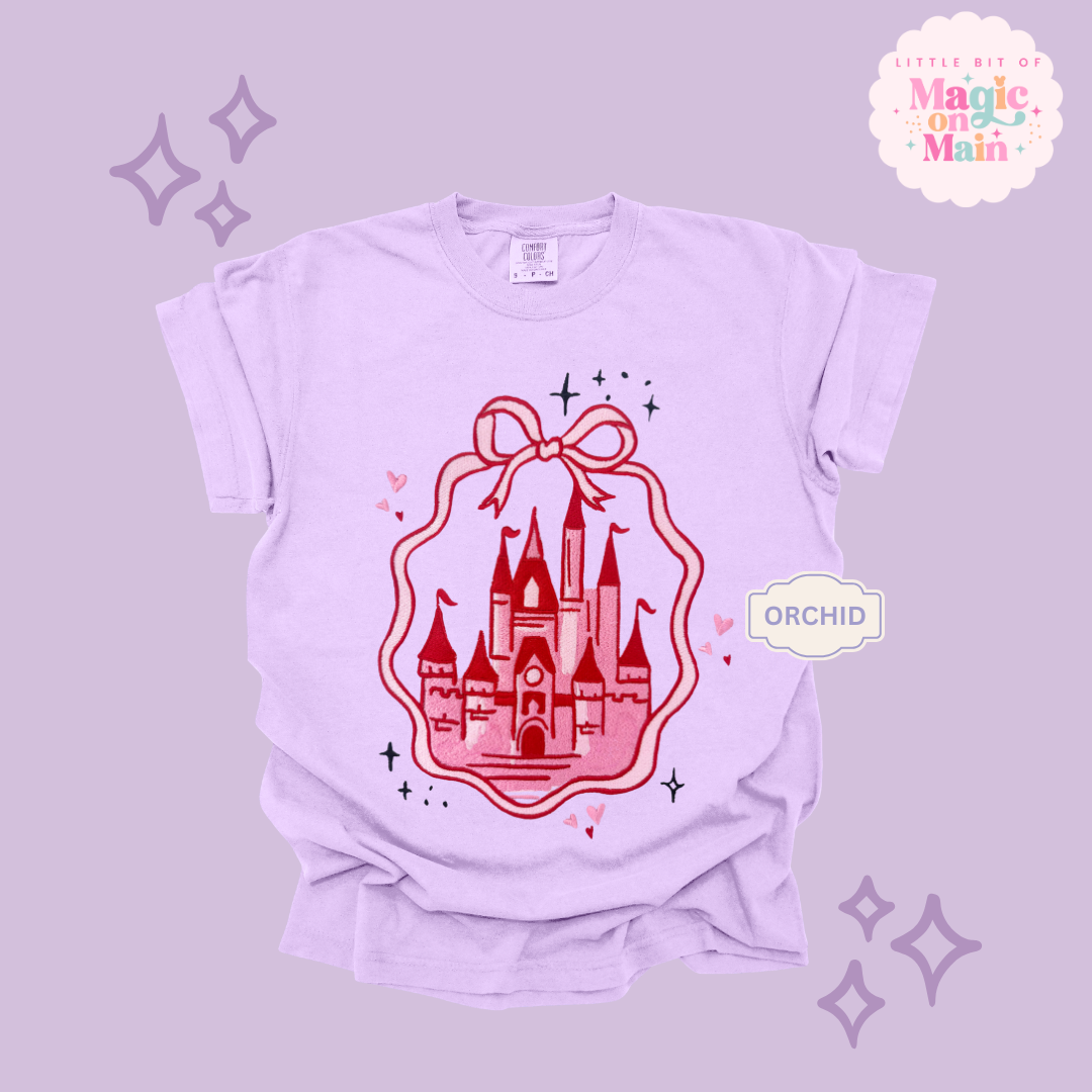 EMBROIDERED PINK CASTLE - ADULT T-SHIRT 10003