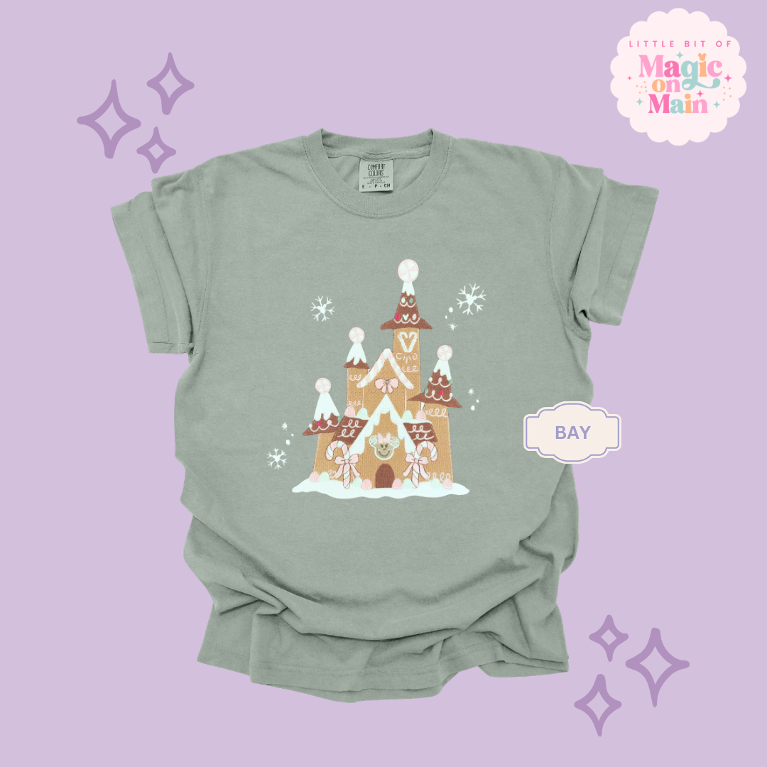 EMBROIDERED GINGERBREAD CASTLE - EXCLUSIVE TO MoM- ADULT T-SHIRT