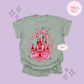EMBROIDERED PINK CASTLE - ADULT T-SHIRT 10003