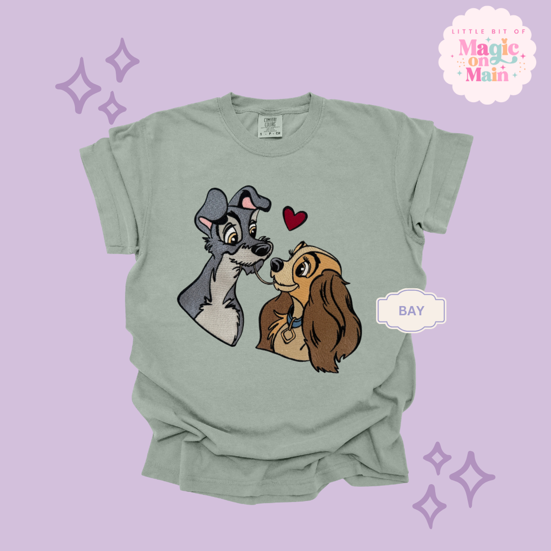 EMBROIDERED VALENTINE DOGS - ADULT T-SHIRT 10017