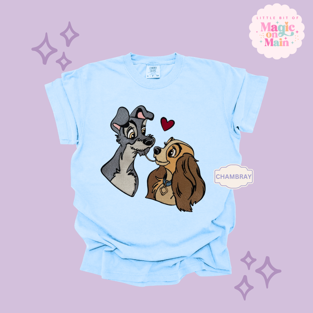 EMBROIDERED VALENTINE DOGS - ADULT T-SHIRT 10017