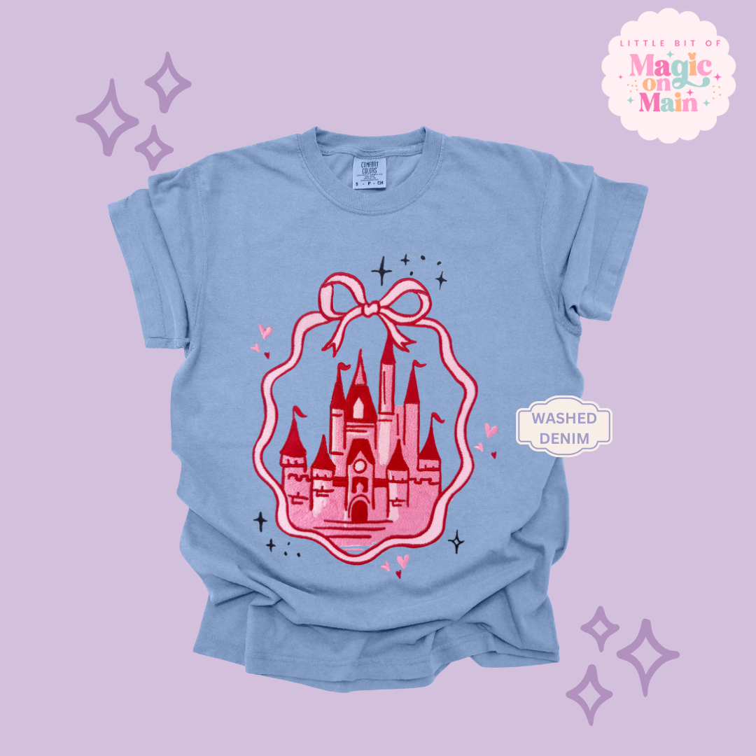EMBROIDERED PINK CASTLE - ADULT T-SHIRT 10003