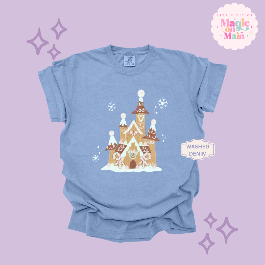 EMBROIDERED GINGERBREAD CASTLE - EXCLUSIVE TO MoM- ADULT T-SHIRT