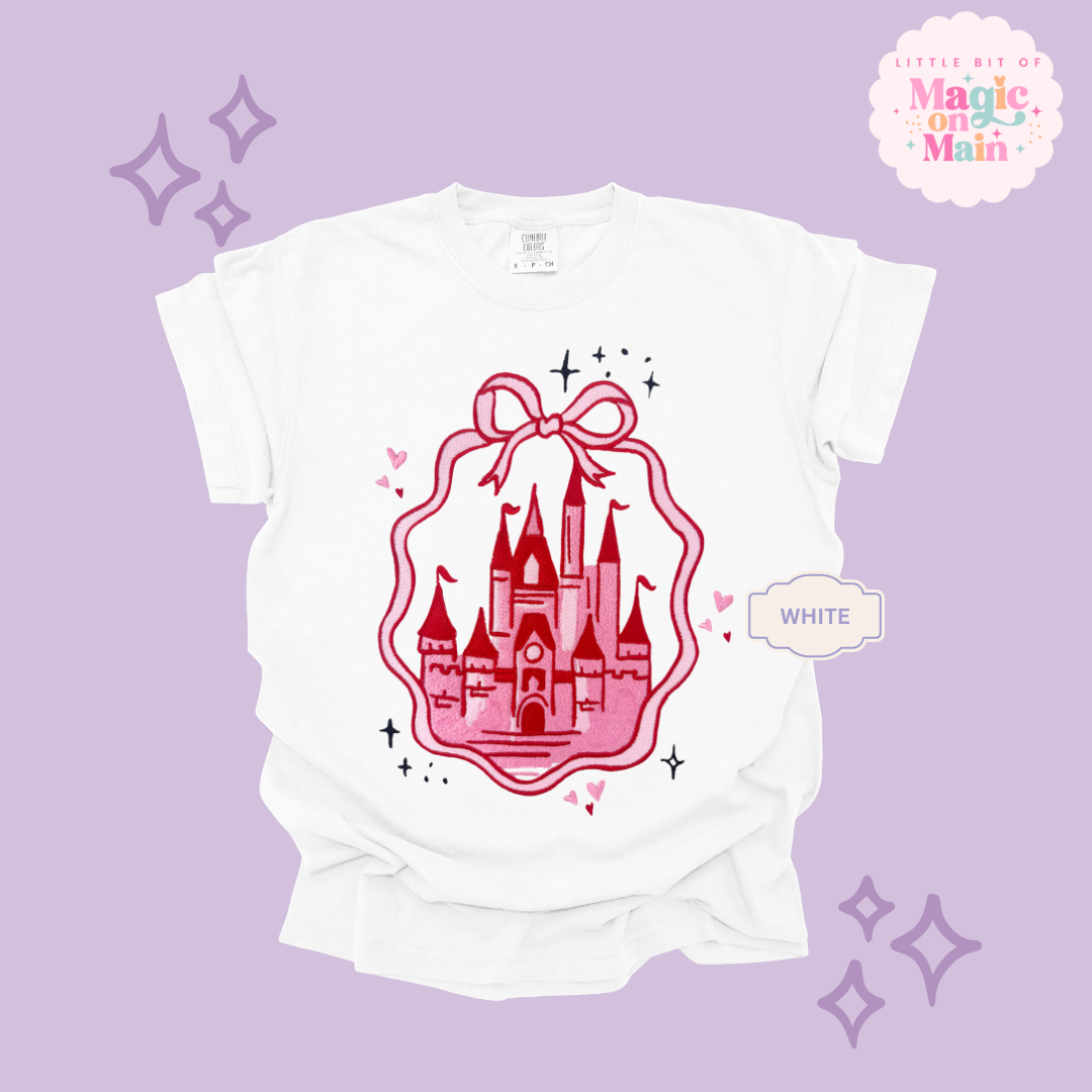 EMBROIDERED PINK CASTLE - ADULT T-SHIRT 10003