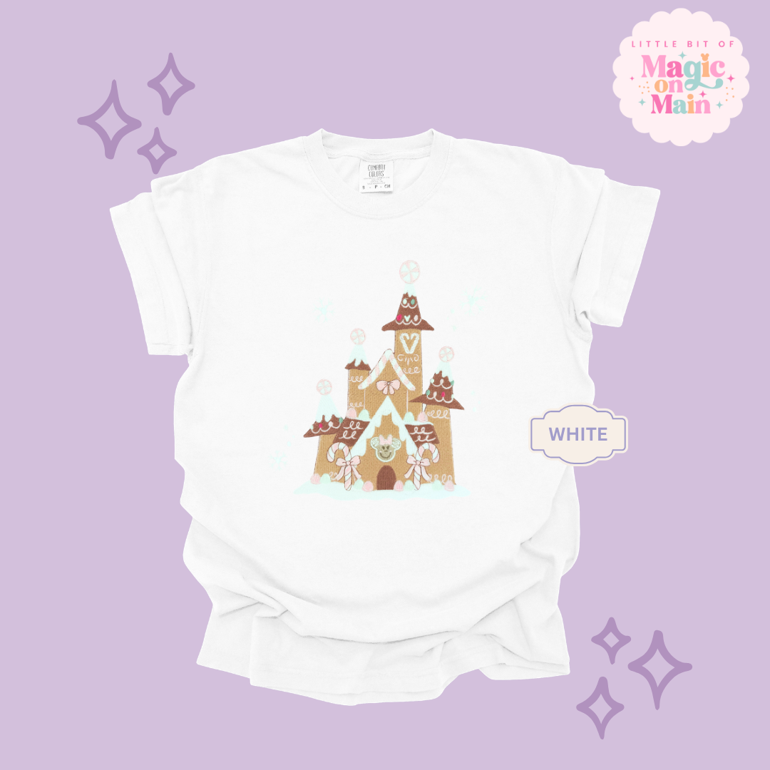 EMBROIDERED GINGERBREAD CASTLE - EXCLUSIVE TO MoM- ADULT T-SHIRT