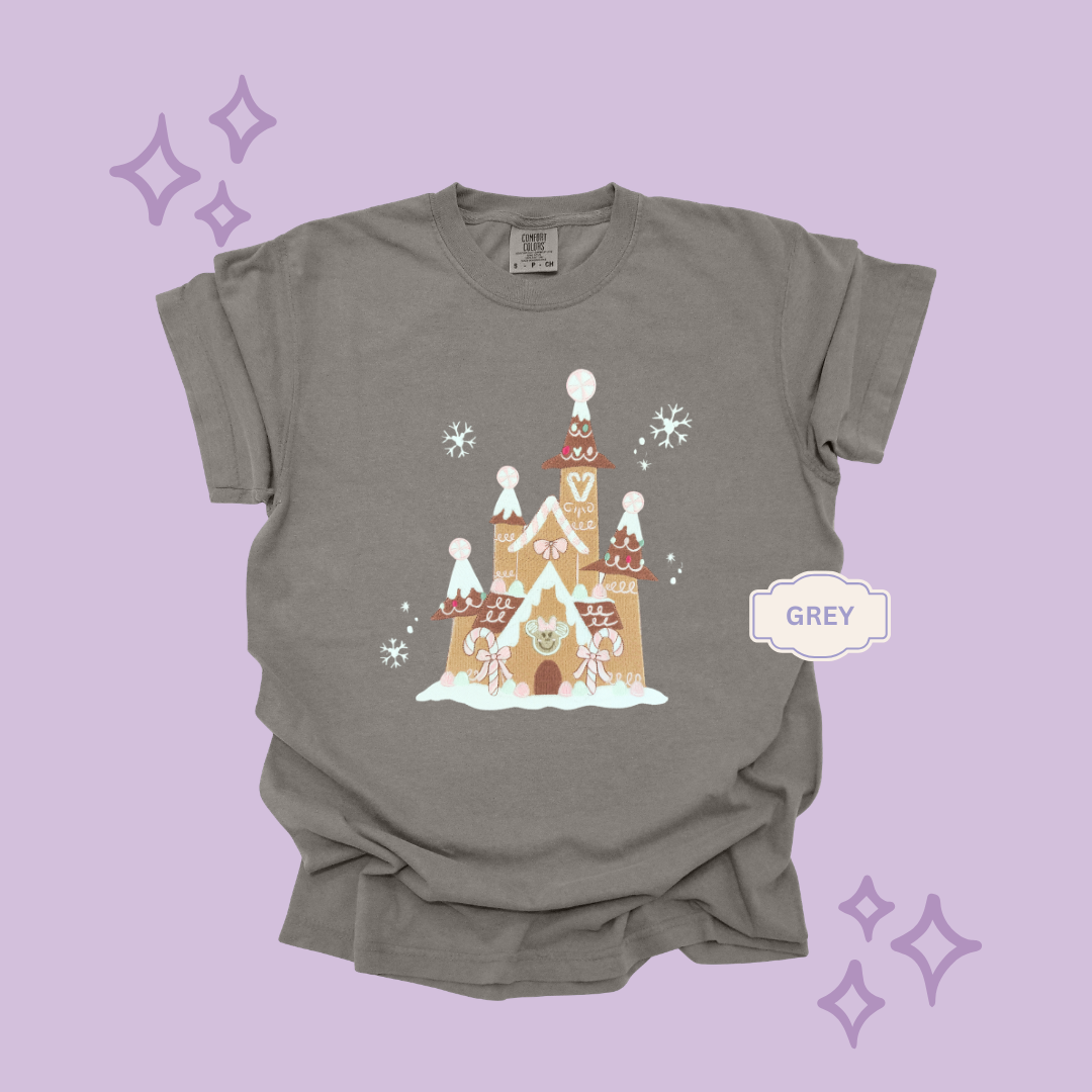 EMBROIDERED GINGERBREAD CASTLE - EXCLUSIVE TO MoM- ADULT T-SHIRT