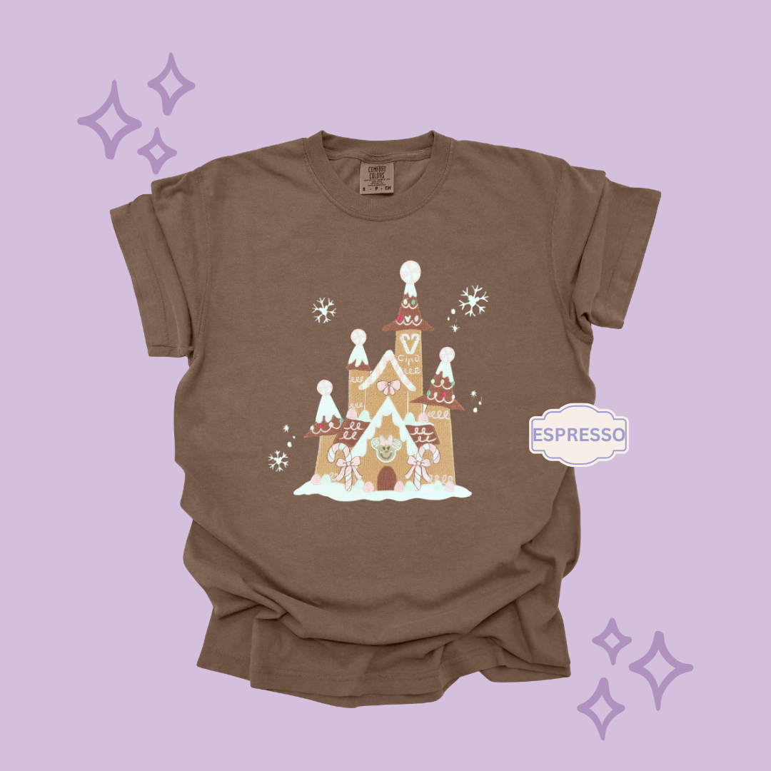 EMBROIDERED GINGERBREAD CASTLE - EXCLUSIVE TO MoM- ADULT T-SHIRT