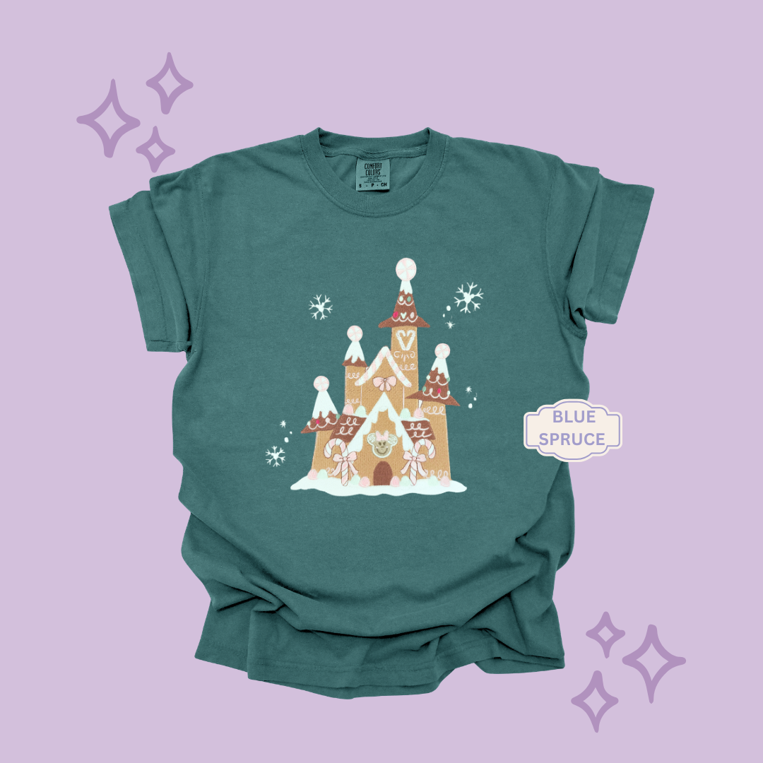 EMBROIDERED GINGERBREAD CASTLE - EXCLUSIVE TO MoM- ADULT T-SHIRT