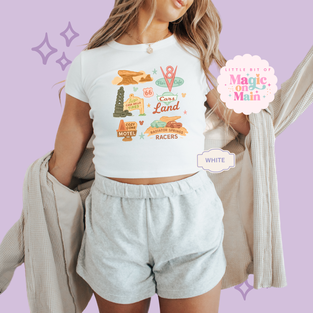 PRINTED CARS ELEMENTS - WOMENS CROPPED RIBBED BABY TEE