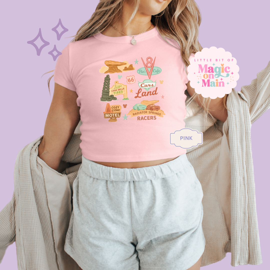 PRINTED CARS ELEMENTS - WOMENS CROPPED RIBBED BABY TEE