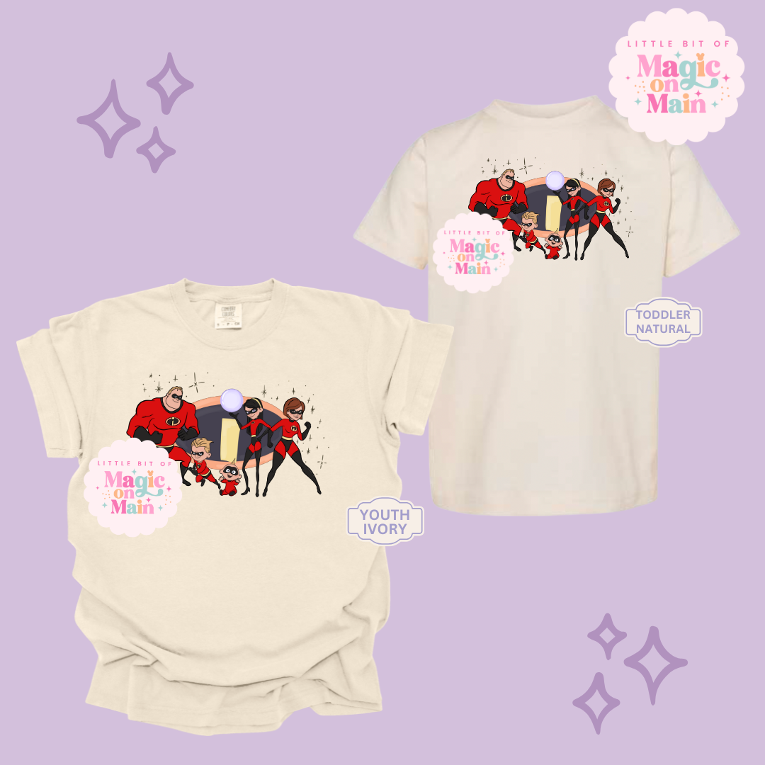 PRINTED SUPER HERO FAMILY W/SPARKLE - EXCLUSIVE TO MoM- YOUTH/TODDLER