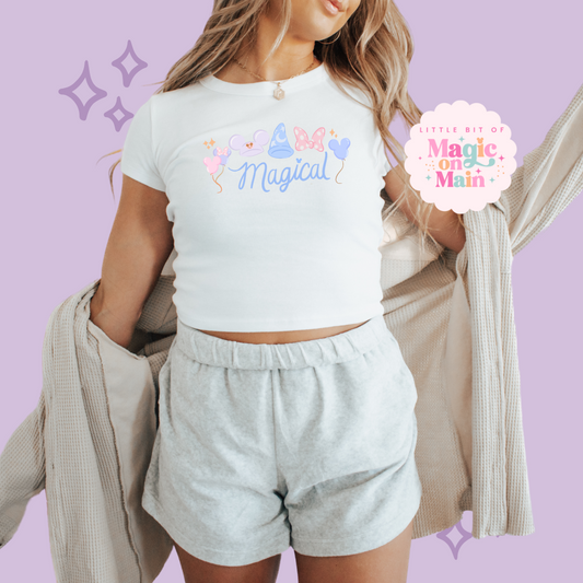 READY TO SHIP (RTS) - PRINTED MAGICAL (TEXT) - EXCLUSIVE TO MoM - WOMENS CROPPED RIBBED BABY TEE - WHITE