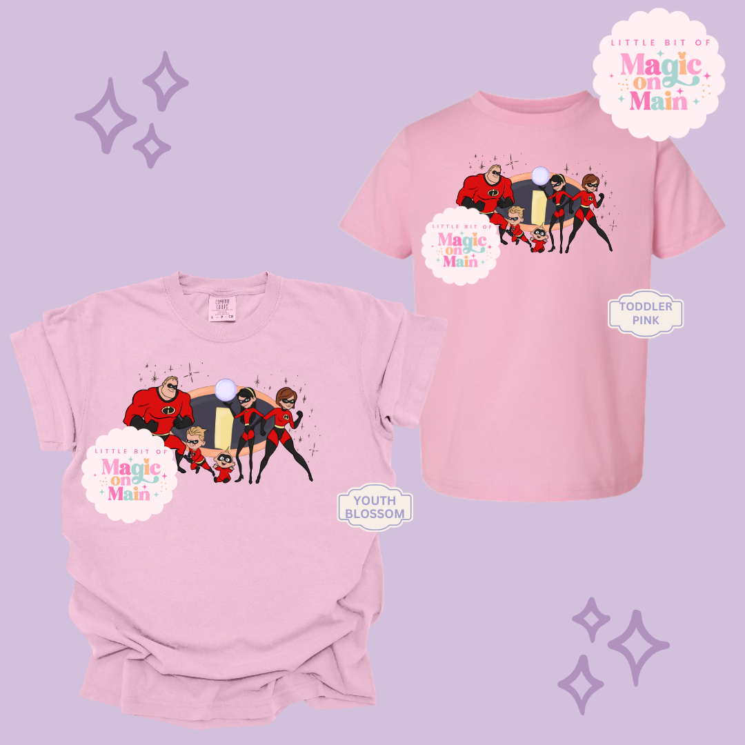 PRINTED SUPER HERO FAMILY W/SPARKLE - EXCLUSIVE TO MoM- YOUTH/TODDLER