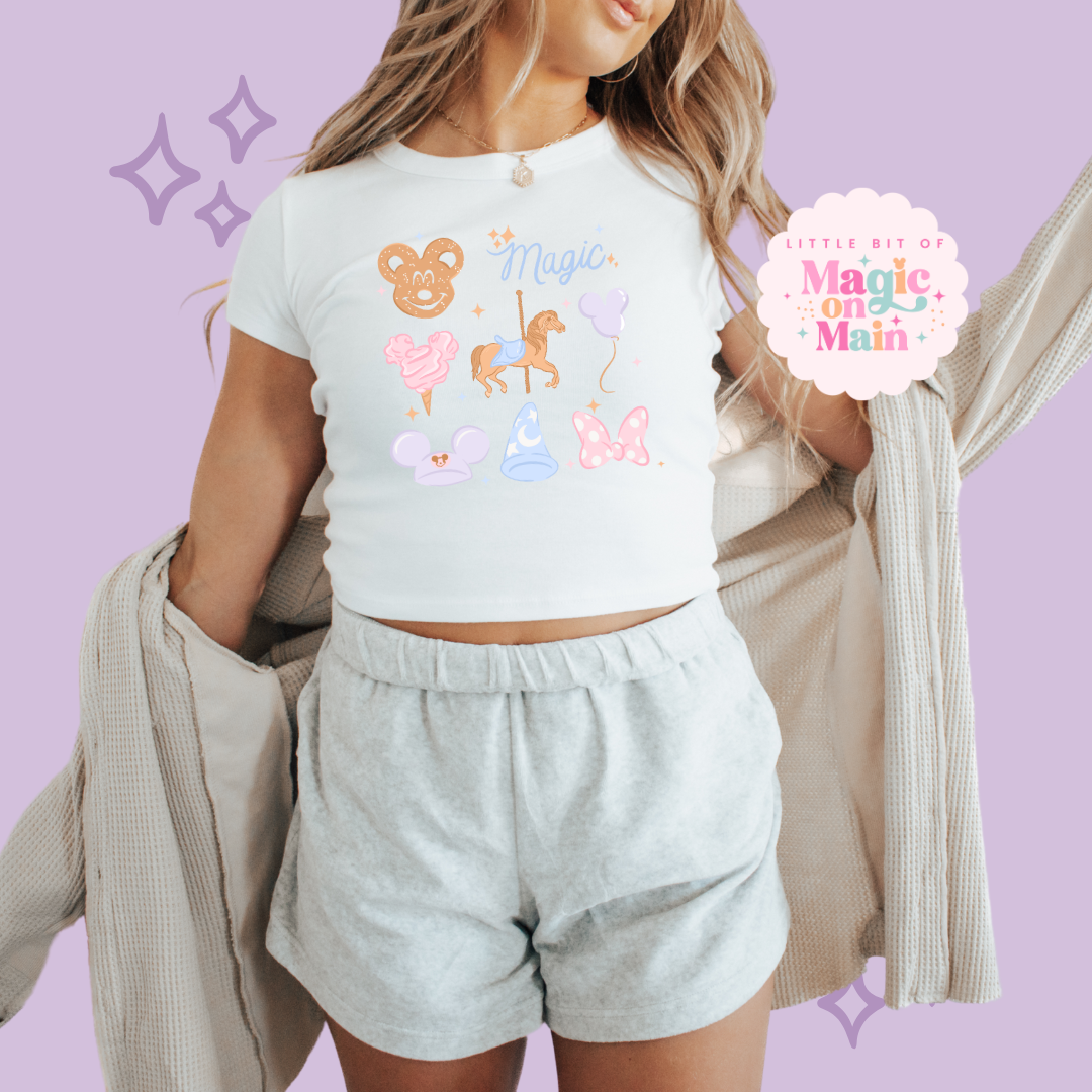 PRINTED MAGIC  - EXCLUSIVE TO MoM - WOMENS CROPPED RIBBED BABY TEE