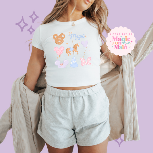 PRINTED MAGIC  - EXCLUSIVE TO MoM - WOMENS CROPPED RIBBED BABY TEE
