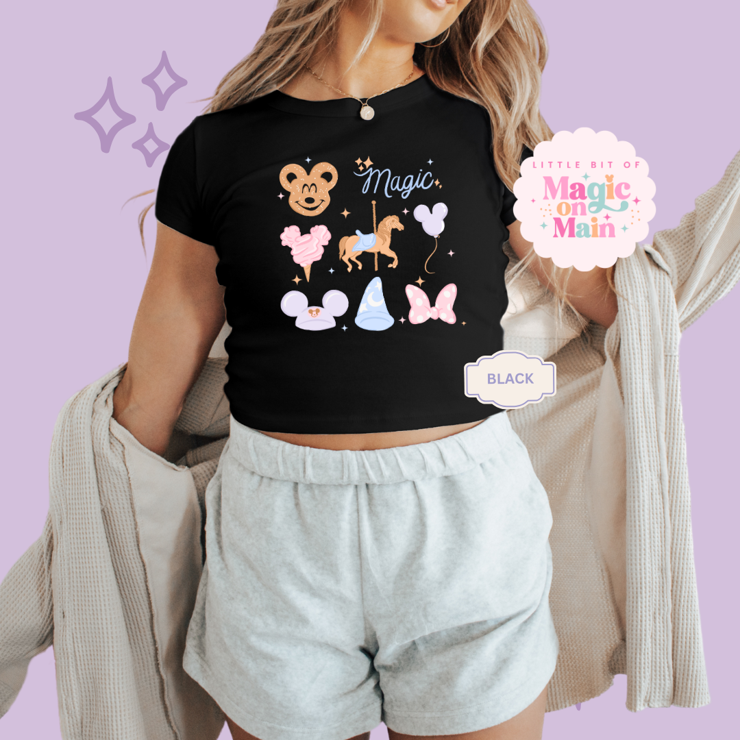 PRINTED MAGIC  - EXCLUSIVE TO MoM - WOMENS CROPPED RIBBED BABY TEE