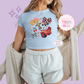 PRINTED RED CAR ELEMENTS COQUETTE - WOMENS CROPPED RIBBED BABY TEE
