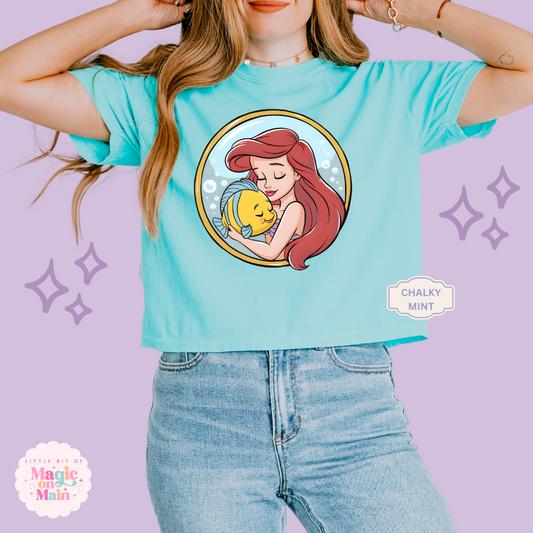 PRINTED MERMAID ROUND LOCKET - WOMENS BOXY T-SHIRT