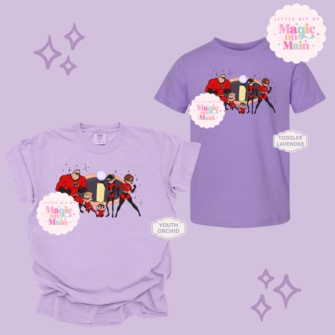 PRINTED SUPER HERO FAMILY W/SPARKLE - EXCLUSIVE TO MoM- YOUTH/TODDLER