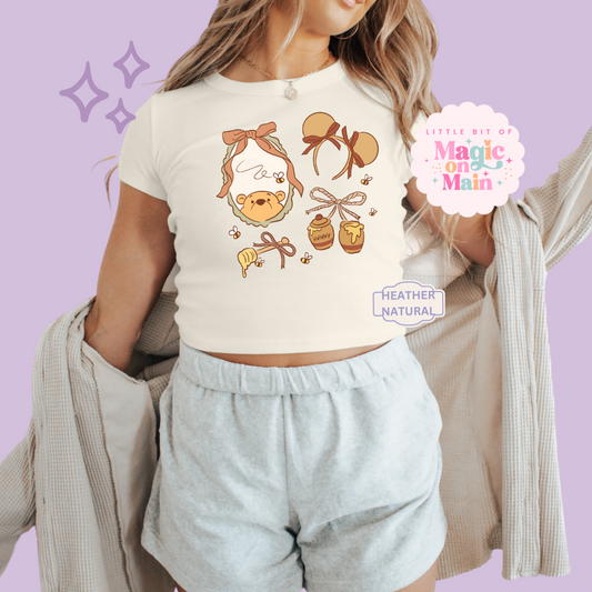 PRINTED WINNIE THE POOH COQUETTE - WOMENS CROPPED RIBBED BABY TEE