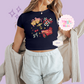 PRINTED RED CAR ELEMENTS COQUETTE - WOMENS CROPPED RIBBED BABY TEE